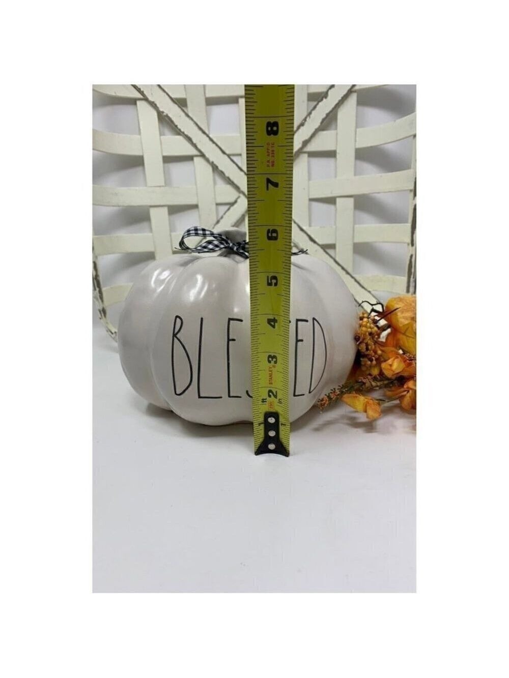 Rae Dunn Pumpkin BLESSED 8in Autumn Ceramic White Fall Holiday Decor LL Magenta - Picture 3 of 7